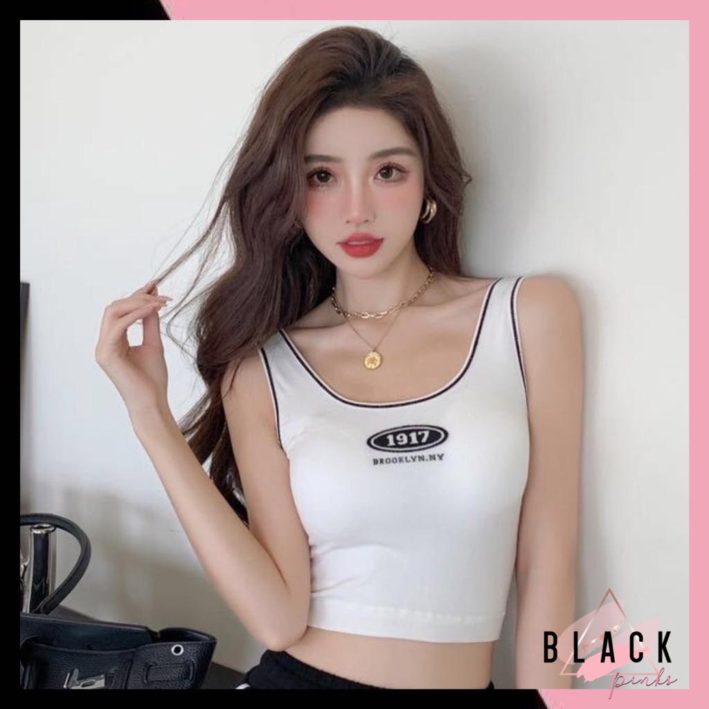 Blackpink TankTop Kasual Cetak Huruf Sport Wanita  Camisole Croptop Kamisol Import 1210