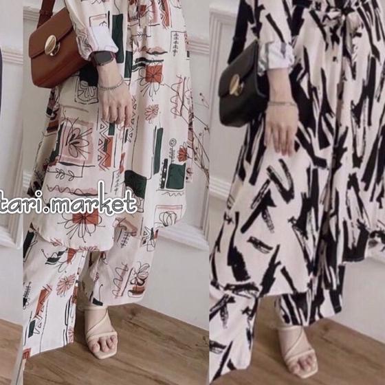 ℮ ()One set tunik jumbo rayon viscose/setelan celana wanita ☼