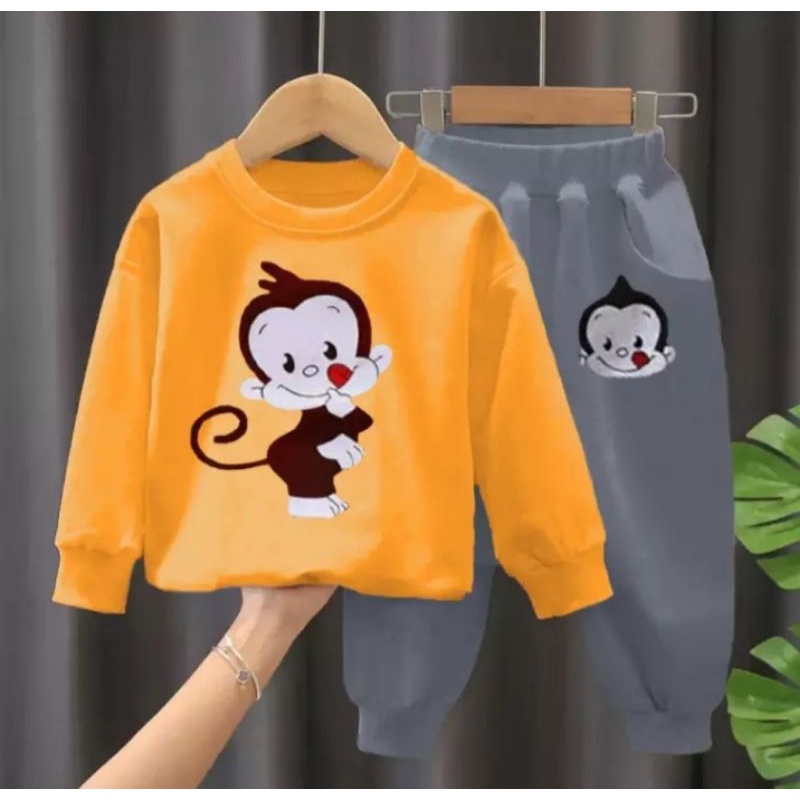 Setelan Sweater Flecce Bebytery MONKEY 1-5 Tahun/Pakaian Baju Joger Anak Laki-laki Dan Perempuan