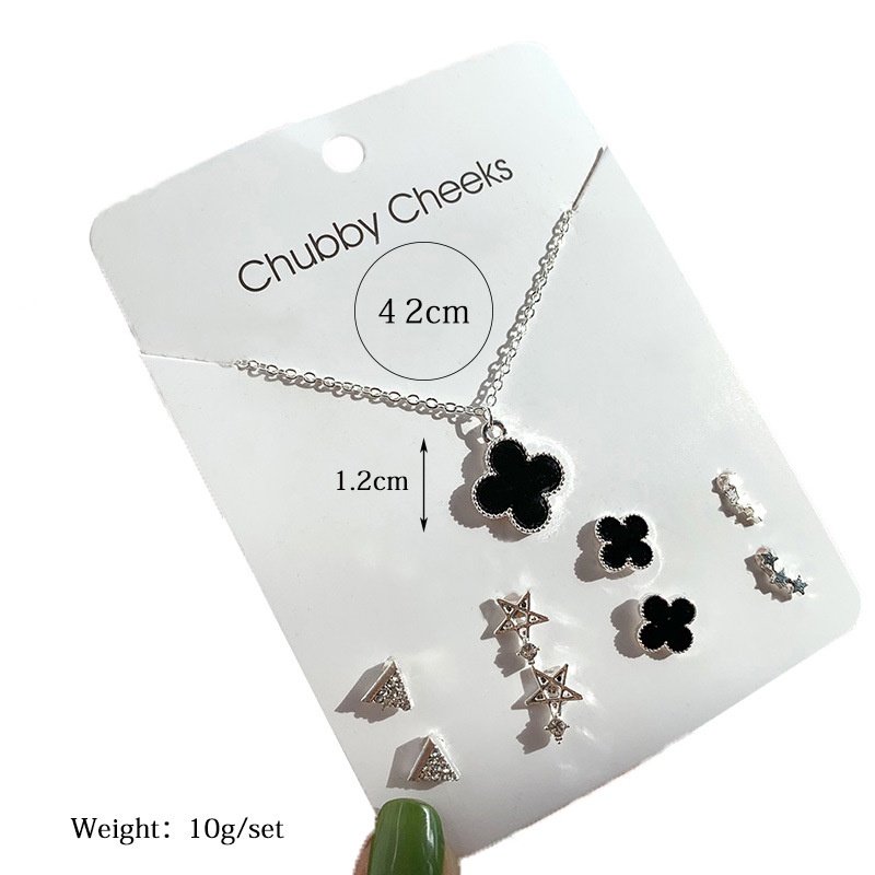 COD❤5 Pcs/Set Kalung Geometri Anting Wanita Anting Pejantan Kristal Liontin Mutiara Sederhana