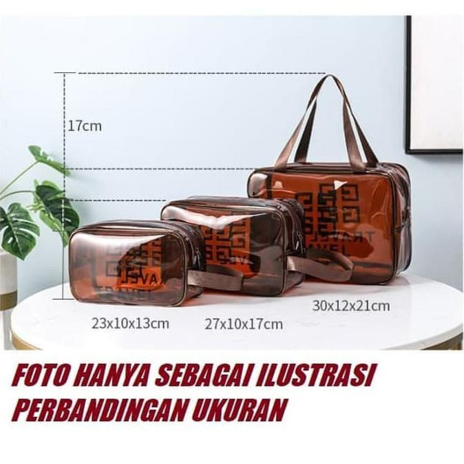 Jual Tas Kosmetik Transparan Plastik Mika - Tas Toilet Peralatan Mandi F397 - Size S Limited