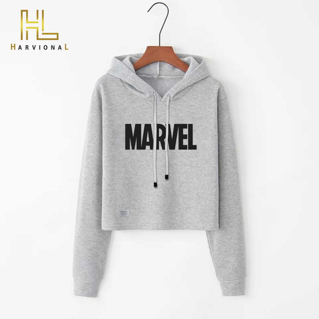 SWEATER CROP HOODIE MARVEL  BAHAN FRENCHTERRY TERLARIS