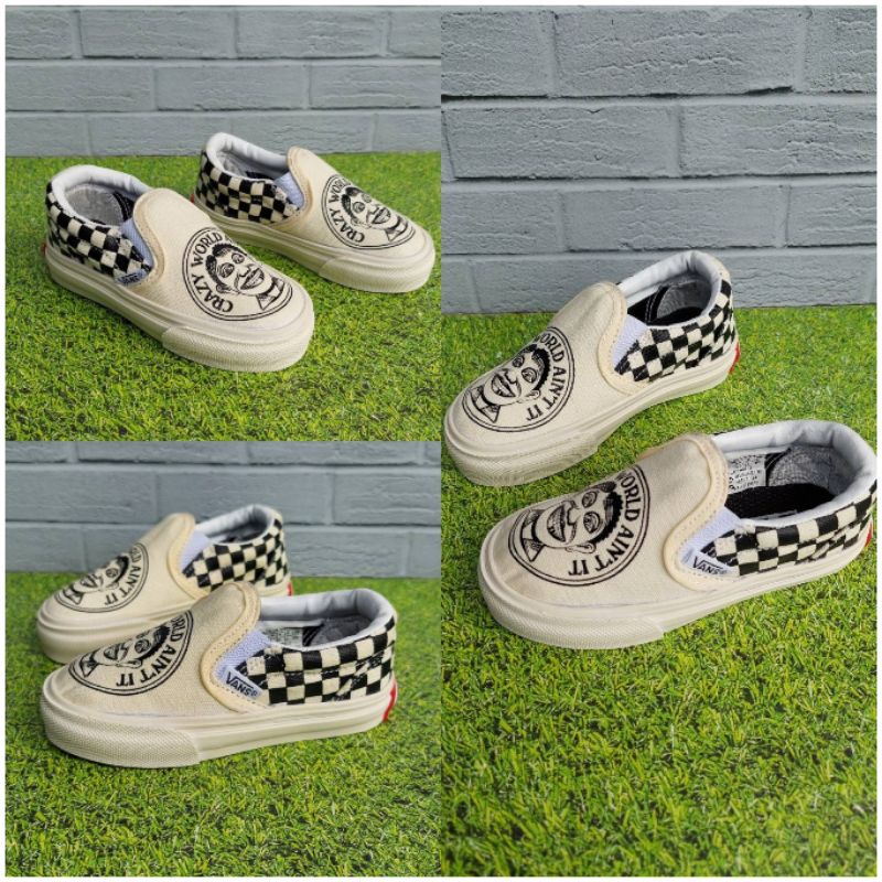 OBRAL SEPATU ANAK KECIL VANS SLIP ON CREAM CRAZY KIDS (16-35) IMPORT QUALITY