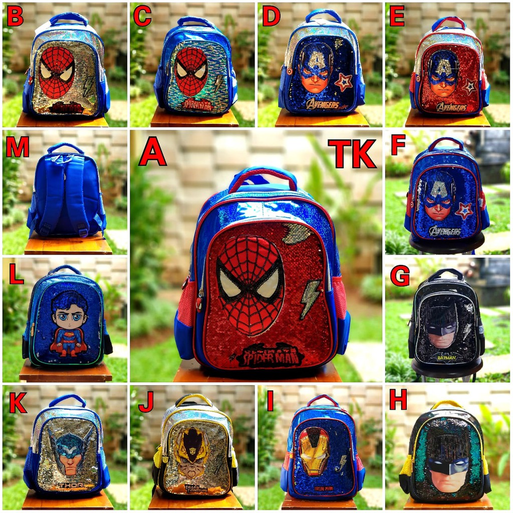 TAS SEKOLAH ANAK TK LAKI LAKI / TAS RANSEL ANAK SUPERHERO COWOK LAMPU LED / TAS ANAK KARAKTER / A162