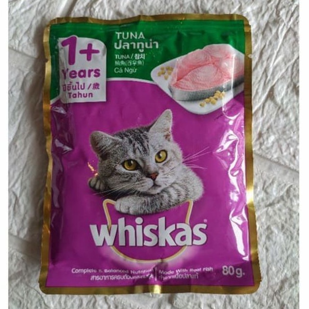 WHISKAS WET FOOD 1+ ADULT TUNA || MAKANAN KUCING BASAH WHISKAS POUCH ADULT TUNA 80 GRAM