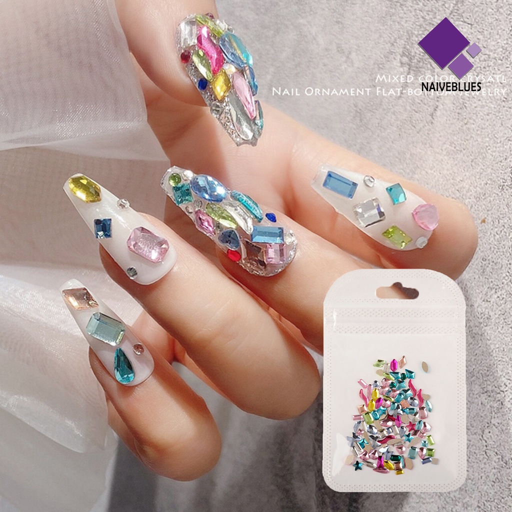 Naiveblue 100Pcs / Kantong Berlian Imitasi / Kristal Untuk Dekorasi Nail Art / Manicure DIY