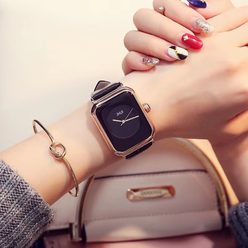 Jam Tangan Jhui Wanita Trendy Style Strap Pu Dial Kotak Korean Import-7