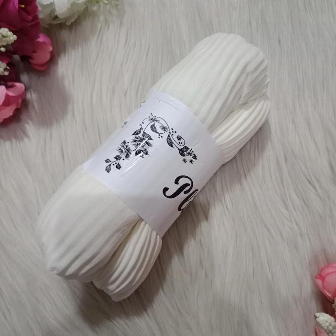 Kerudung Pashmina Plisket Ceruty Warna Putih Full Plisket Premium Si.Utun