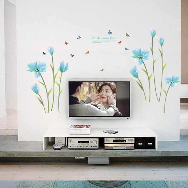 RELIZA WALL STICKER BUNGA BIRU BLUE FLOWERS STIKER DINDING SK9029