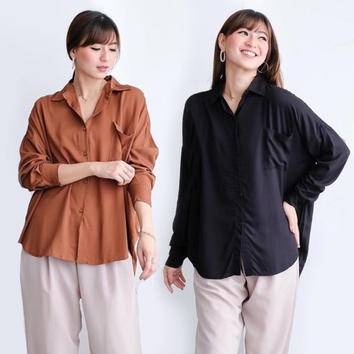 ARENA - Oversized Long Sleeve Shirt / Kemeja Wanita Jumbo-1