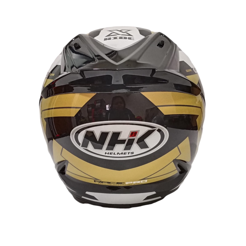 HELM FULL FACE NHK MOTIF RACE PRO X RIDE BLACK GOLD GLOSSY