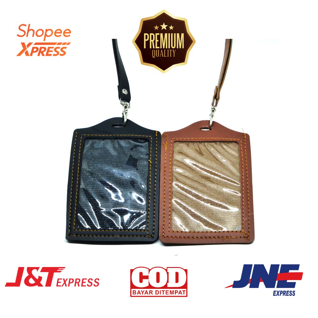 Id Card Holder Leather Oscar Sintetis NameTag Kalung Lanyard Kulit Tanda Pengenal Premium