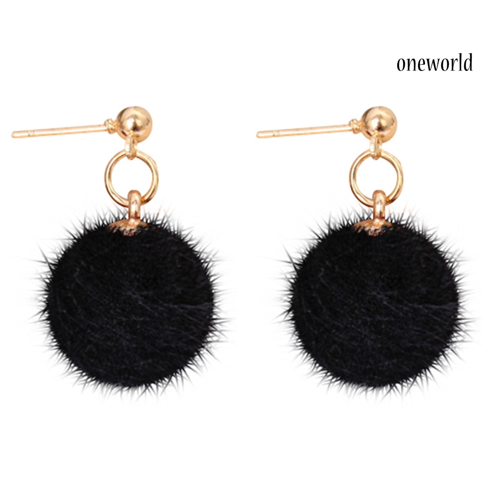 OW@ Fashion Women Winter Jewelry Pom Pom Ball Drop Pendant Charm Stud Earrings Gift