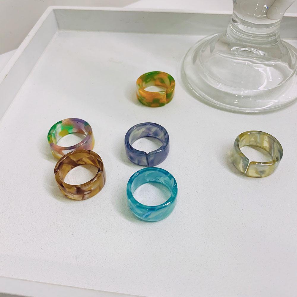 Mxbeauty Cincin Jari Bukaan Gaya Keren Retro Tie-dyed Resin Untuk Aksesoris Perhiasan Wanita