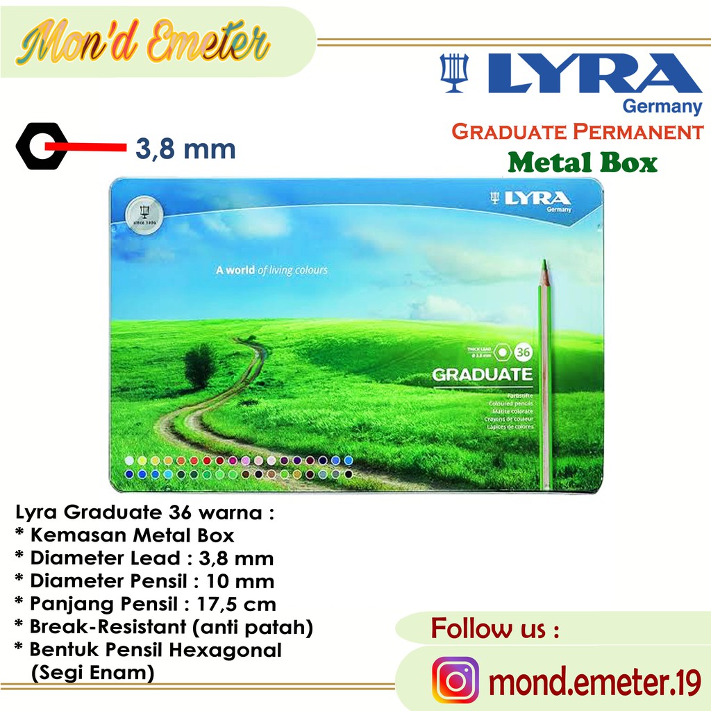 

Lyra Graduate Permanent Pencil Color 36 Pensil Warna Kemasan Metal Box - Alat Tulis - Stationery