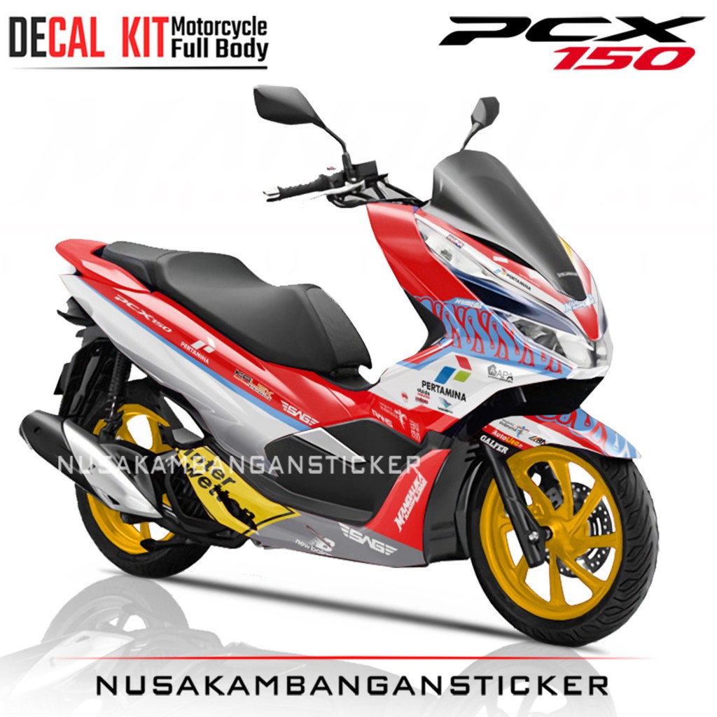 Decal Stiker Motor Honda PCX 150 Full Body Mandalika Pertamina Merah Racing Team Sticker Custom Vari