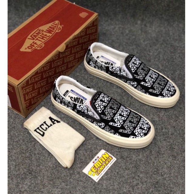 [ BAYAR DI TEMPAT ] VANS SLIP ON TRASHER BLACK WHAITE WAFDLE DT