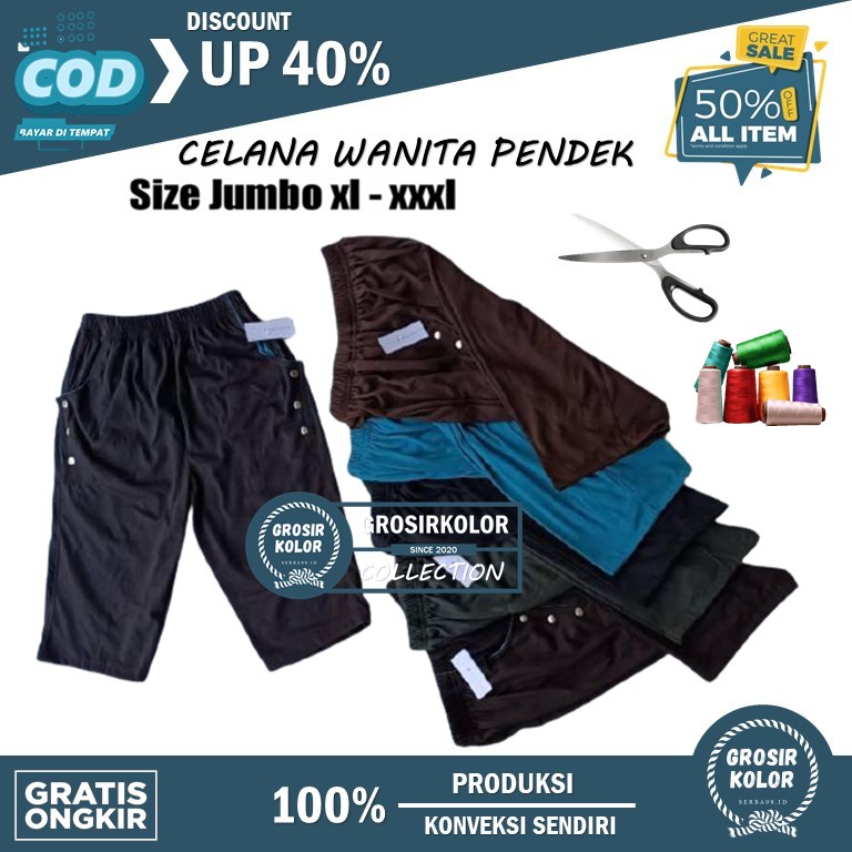 {COD} Celana Pendek Wanita | Celana Pendek Wanita Santai Selutut Bahan Kaos Jumbo Pinggang Karet | C