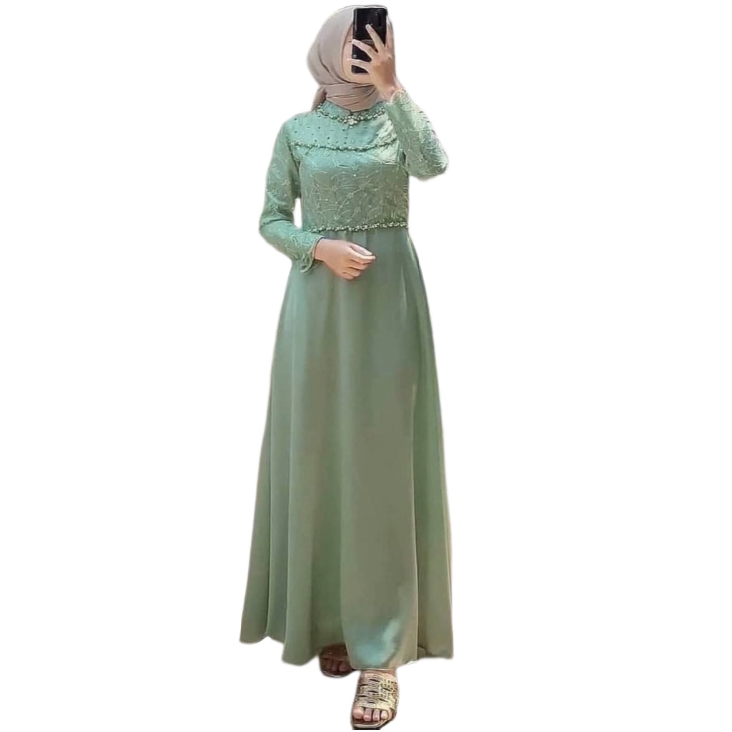 Baju Dress Gamis Tiara Velvet Brokat Premium