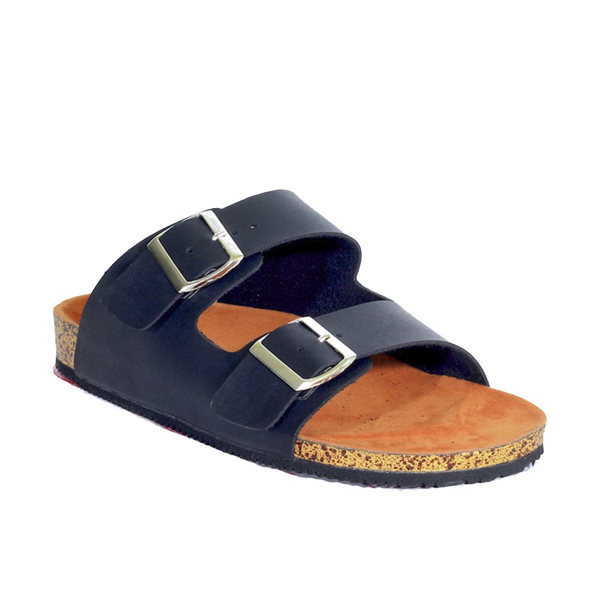 Cracker Black | Sendal Tali Kulit Simpel Kayu Jalan Pria/Cowok/Men Sandal Footwear | FORIND x Lvnatica