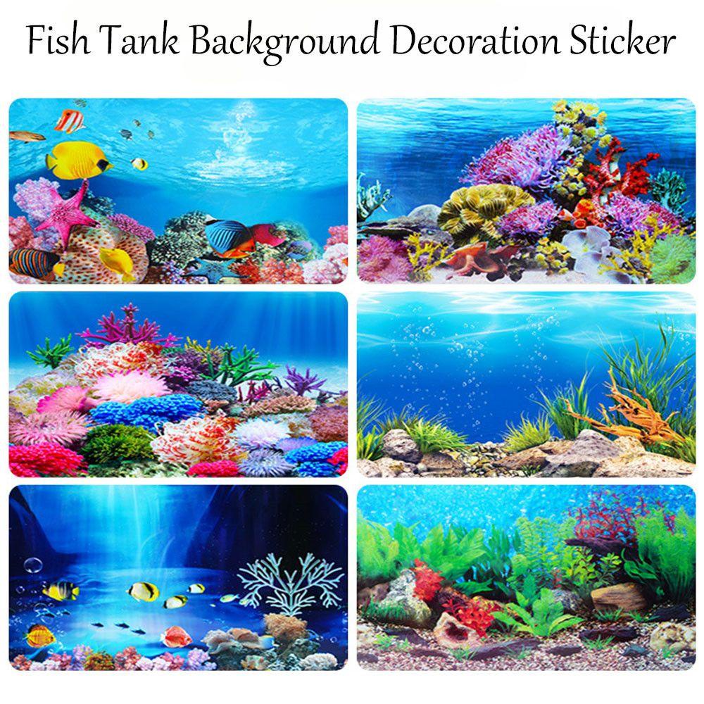 Solighter Stiker Latar Belakang Aquarium 3D Bawah Air Backdrop Wallpaper Pemandangan Poster