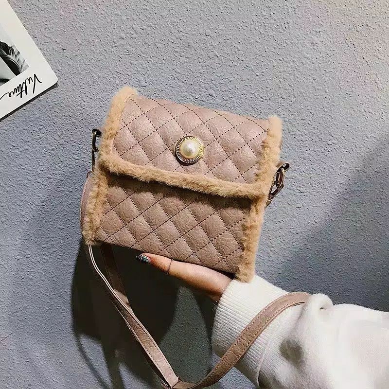 ready cod tas selempang bulu wanita import terbaru 2021 kulit bulu