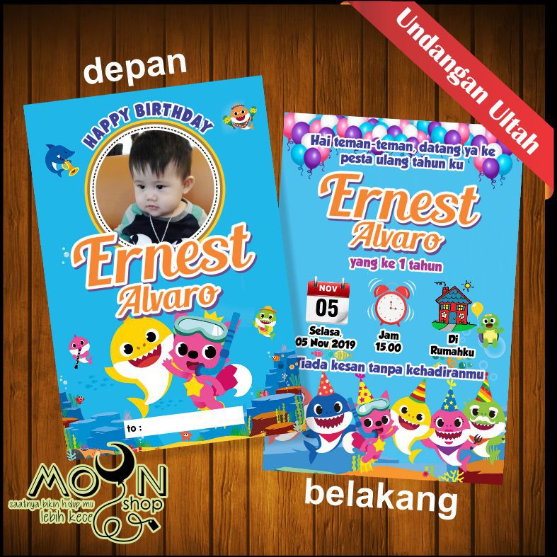 Undangan Ulang Tahun Custom Tema Baby Shark FREE PLASTIK