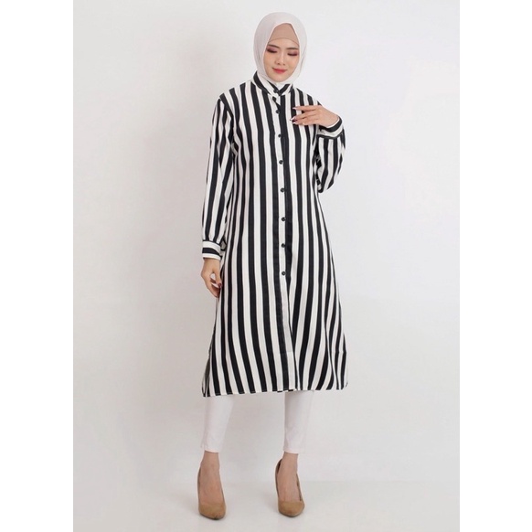 Long Tunik Kancing Tunik Salur Shakila Tunik Garis Stripy