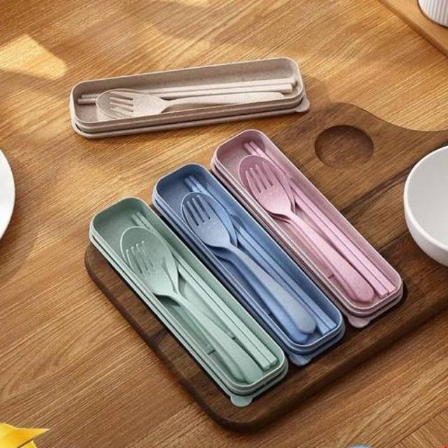 Medan Termurah Set Sendok + Garpu + Sumpit Box jerami set sendok