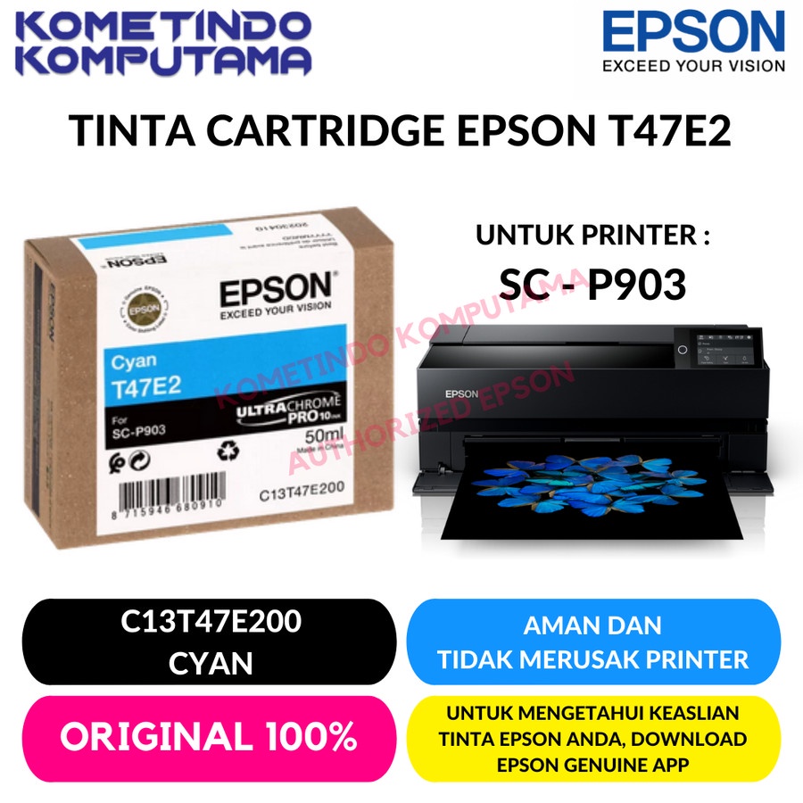 TINTA CATRIDGE EPSON SureColour SC-P903 CYAN C13T47E200 T47E2 T47E ORIGINAL 100%