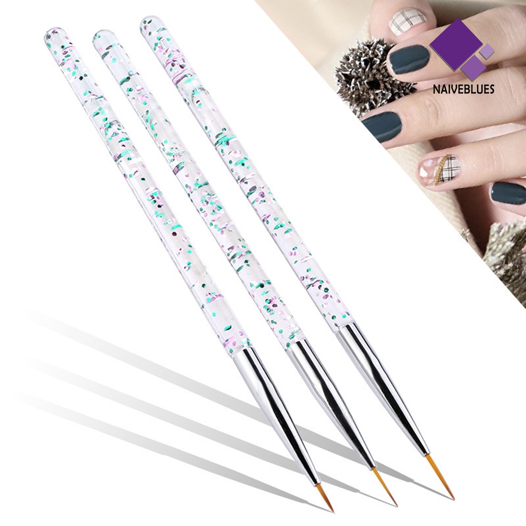 Naiveblue &gt; 3Pcs / Set Pena Ukir Kuku Akrilik Ultra Tipis Untuk Nail Art / Manicure Wanita