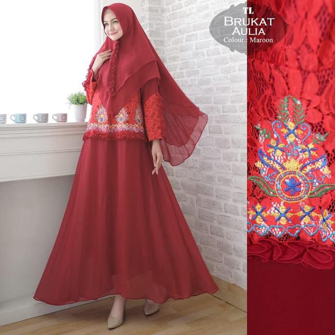Syari Ceruty Aulia Maroon TL gamis wanita ceruty merah