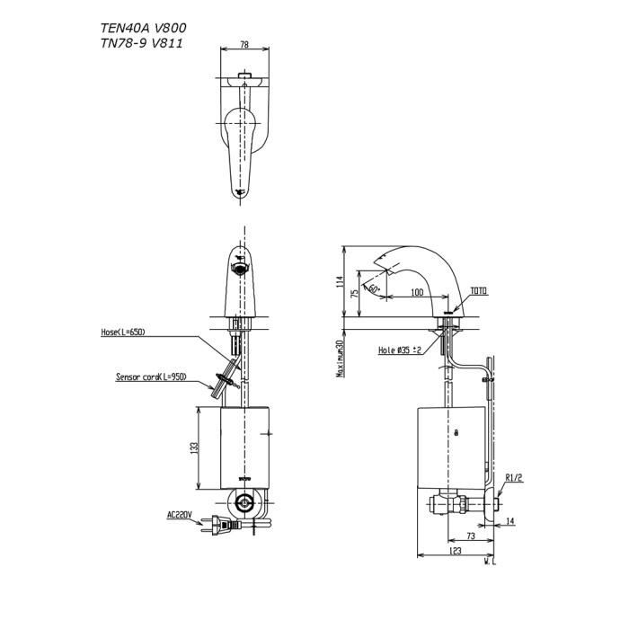 T.Lillie - Kran Sensor Wastafel Toto Ten40Anv900/Tn78-9V911