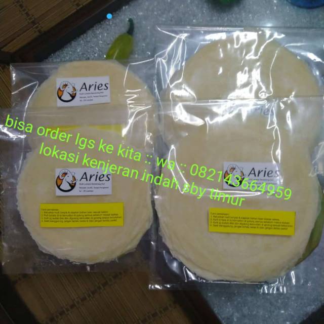 

Kulit Lumpia Semarang Aries , order via chat dl . Berat 350 grm per pack