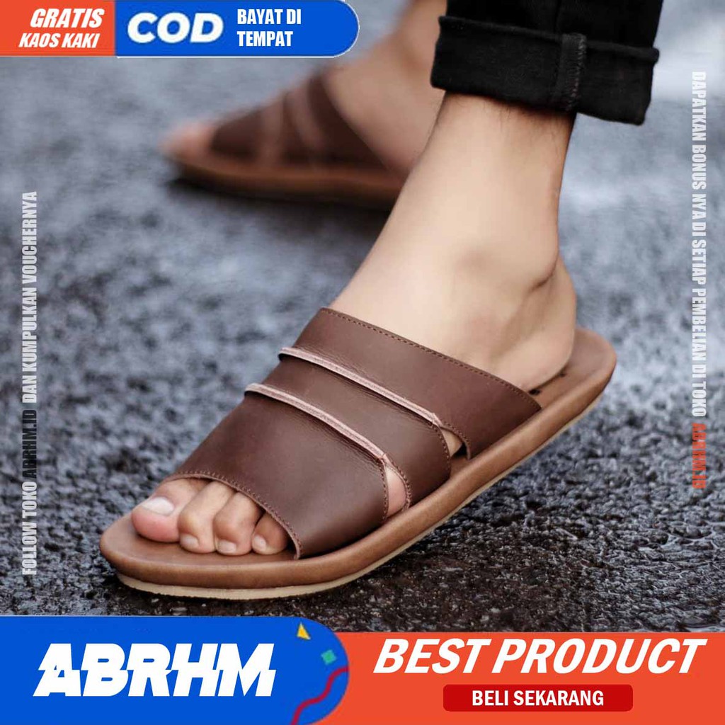 ABRHM x IMPLUSE Sandal Slide Pria Sandal Slop Pria Kulit Asli Ori Sendal Cowok / Cowo Keren Kekinian