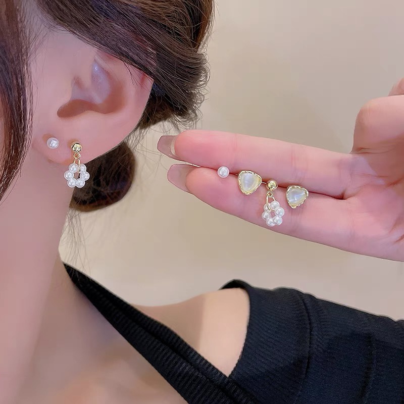 Anting Mutiara Bentuk Hati Opal Warna Emas Untuk Wanita