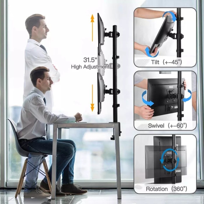 Bracket Stand Dual Monitor 14-27 Inch Braket 2 Monitor Breket Meja 14 18 20 24 27 Inch Merk Oximus Seri Hydra ZL1123