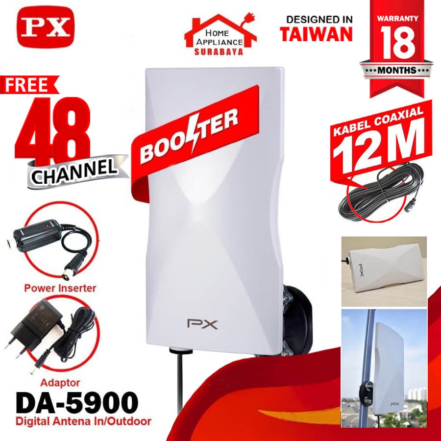 Antena TV Digital Analog PX DA 5900 Kabel 12M Booster Indoor-Outdoor