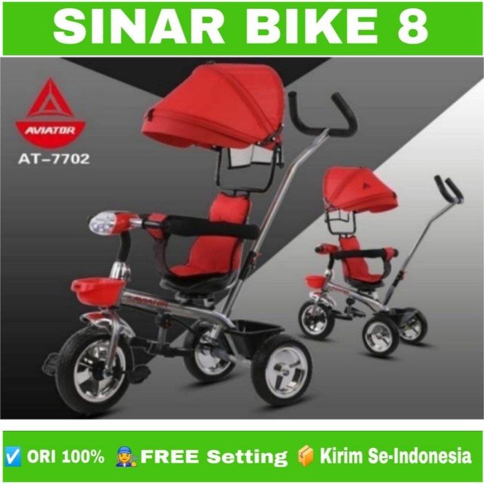 Sepeda Anak Roda Tiga 3 AVIATOR AT 7702 Tricycle Anak Kursi Bisa di Putar Kanopi