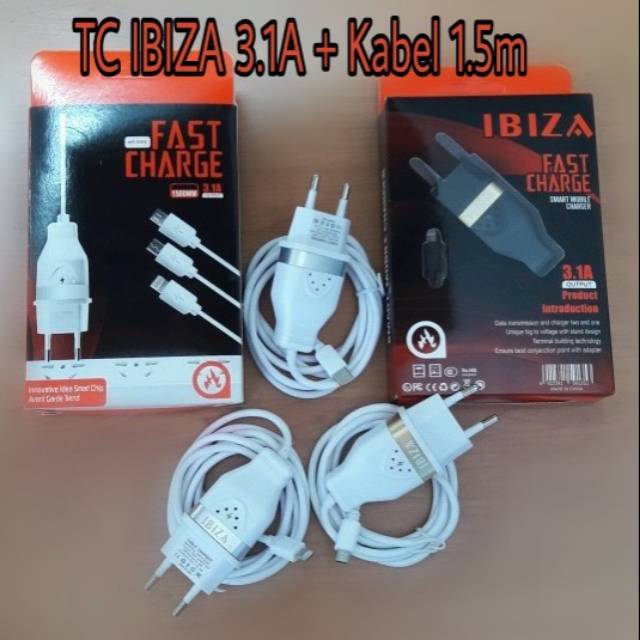 CHARGER CASAN USB IBIZA MURAH 3.1A KABEL1.5M 3IN1 CABLE MICRO LIGTHING TYPE C FAST CHARGE CHAGER IBI