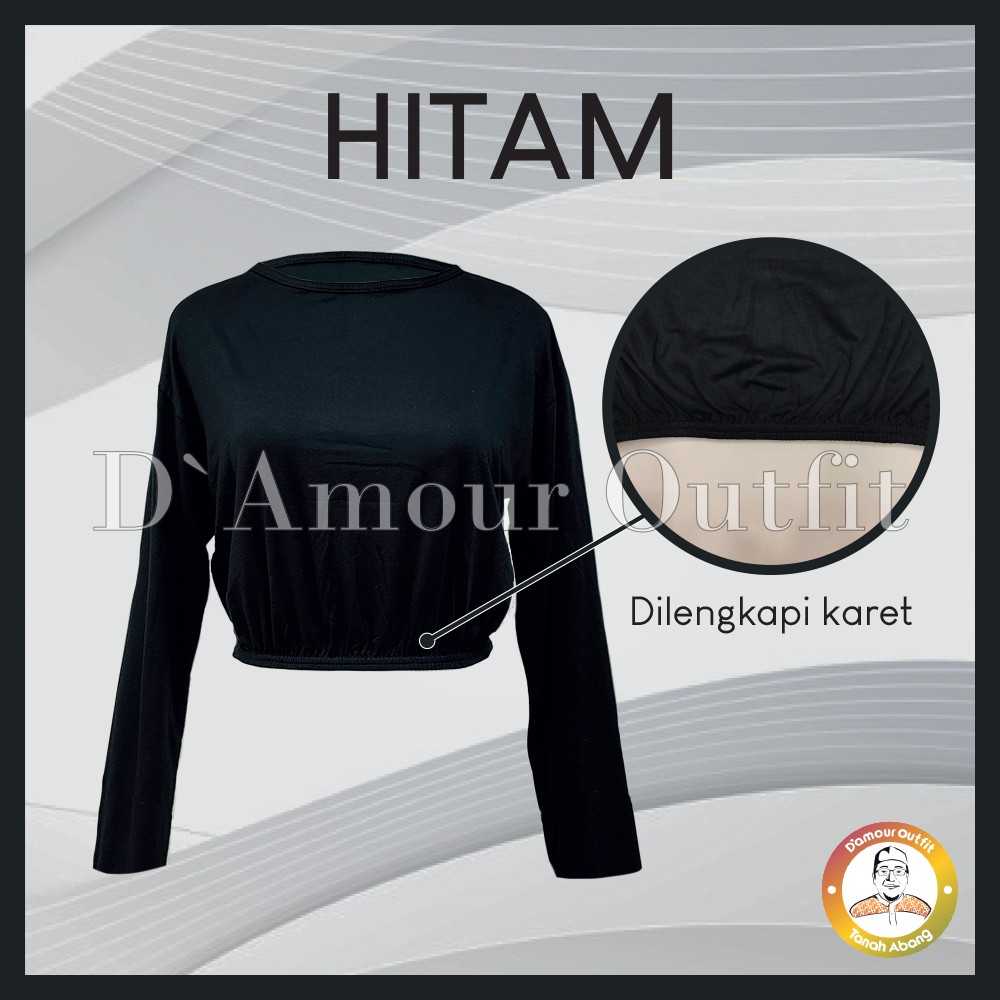 Baju Manset India Lengan Panjang Wanita Crop Top Polos Bahan Rayon Spandek Dalaman Perempuan Hitam Warna Kulit Kaos Daleman Cewe Hijab Dewasa Anak Tangan Pendek Leher Kerah Turtle Neck Mangset Atasan Inner Cewek Jumbo Big Size LD 120 140 Katun UV Premium