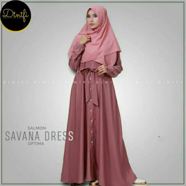 Gamis Modern Pesta Casual Jumbo Big size XL  cantik Elegan dress muslimah Savana Salmon Dinifi