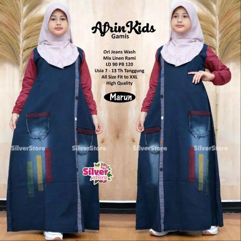 Gamis jeans anak TANGGUNG (LD ±90cm) - Afrin Maxy //JF8253