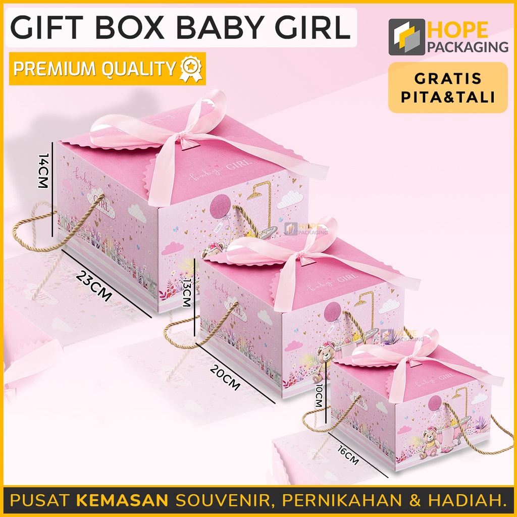 READY STOK Gift box baby girl baby boy / Hampers Wedding Pink hampers buat new baby Plus Pita / Pink Biru Ungu Dus Hadiah