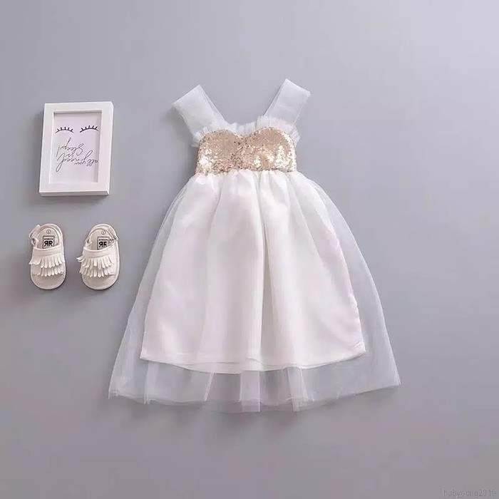 Dress Princess Gaun Pesta Anak Hiasan Sequin Halterneck Ball Gown