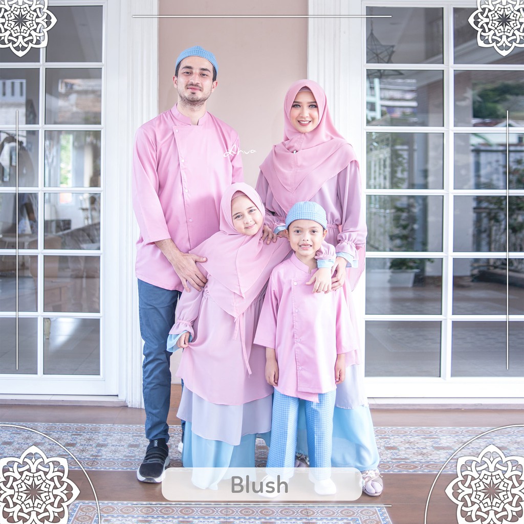 Sarimbit Keluarga Gamis & Koko warna Blush/Pink (Saba Sabrina Family Set by Aahva)