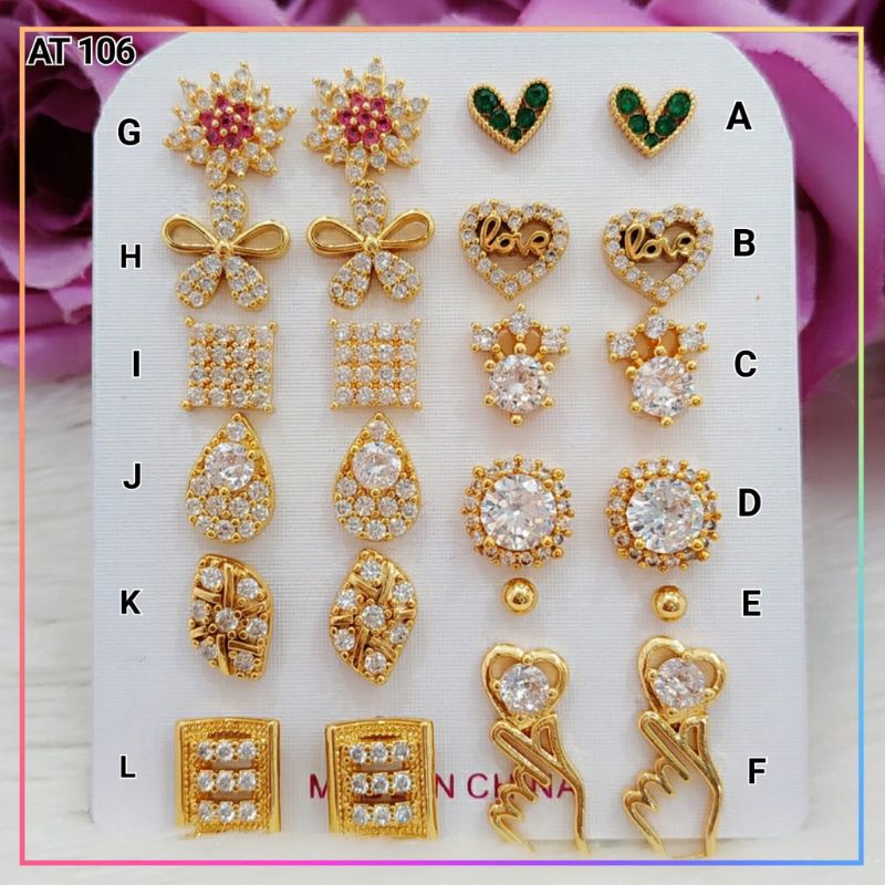 Anting xuping anting dewasa tusuk love hijau terlaris perhiasan lapis emas AT 106