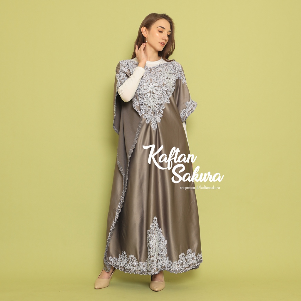 gamis mewah premium bahan satin silk dengan kombinasi payet dan bordir mewah original bykaftansakura