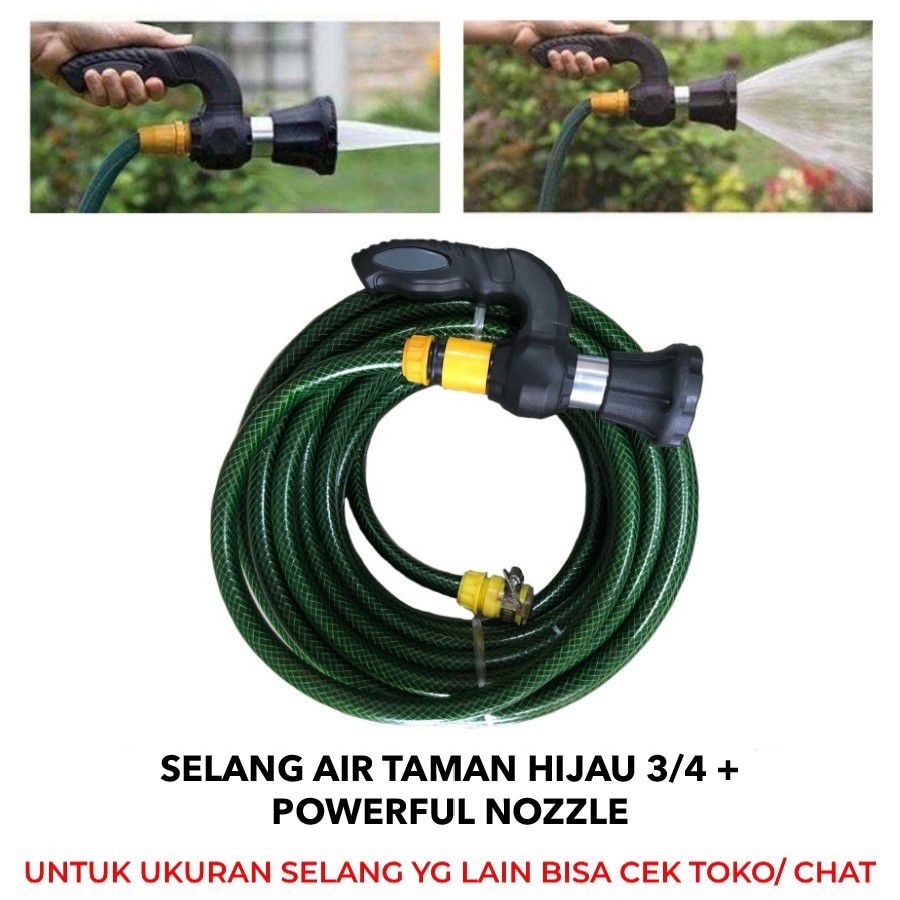 SELANG AIR TAMAN HIJAU 3/4 + POWERFUL NOZZLE SET