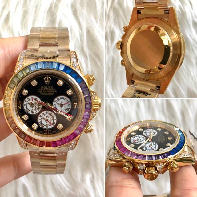 PROMO ROLEX RAINBOW BLACK DIAL GOLD DIAMOND FULL SET BOX ORIGINAL